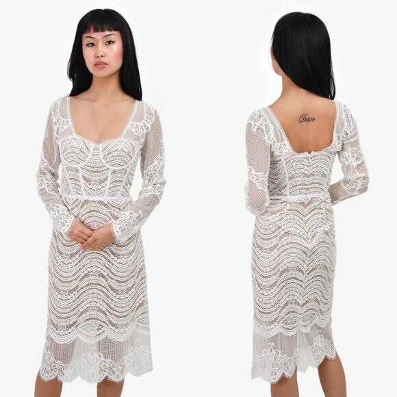 Jonathan Simkhai XS 2 Bustier Mixed Lace Overlay Lined Bodysuit White Midi Dress - Picture 7 of 15